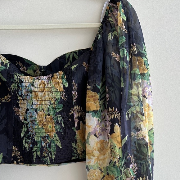 Lulu’s Floral Puff Sleeve Corset Crop Top, Smocked Sweetheart Blouse, Small - Picture 16 of 16